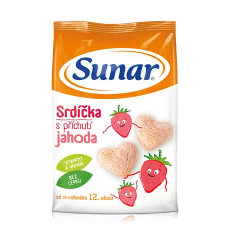 SUNAR Chrumky srdiečka s príchuťou jahoda 50 g