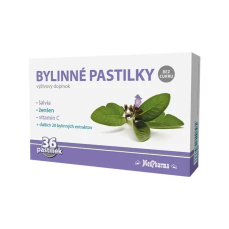 MedPharma BYLINNÉ PASTILKY Bez cukru so šalviou 36 ks