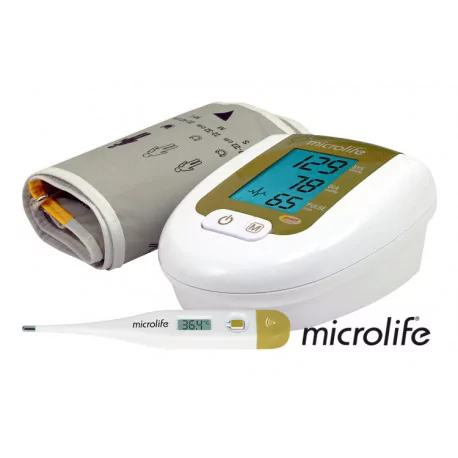 MICROLIFE TLAKOMER BP 3AG1 na rameno s adaptérom 1 ks + teplomer zlatý 1 set