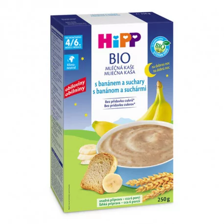 HiPP BIO KAŠA Na dobrú noc banán a sucháre mliečna 250 g