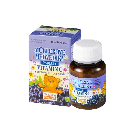 MÜLLEROVE medvedíky vitamín C tablety s príchuťou čiernych ríbezlí 45 ks