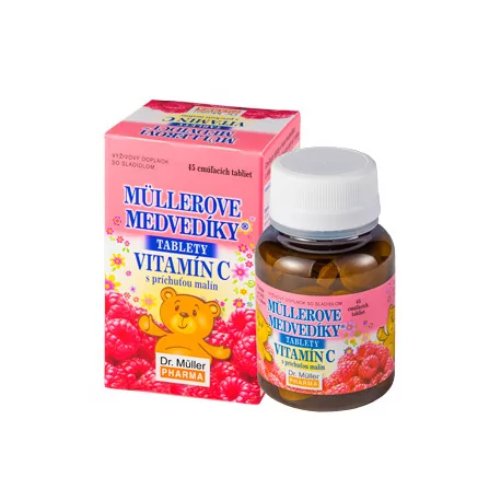MÜLLEROVE medvedíky vitamín C tablety s príchuťou malín 45 ks