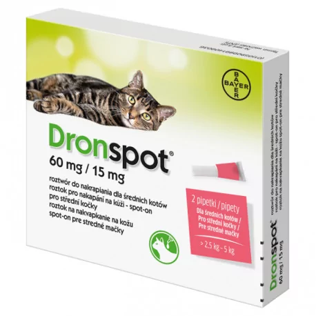 Dronspot 60 mg/15 mg spot-on pre stredne veľké mačky 2,5 - 5 kg 2 x 0,7 ml
