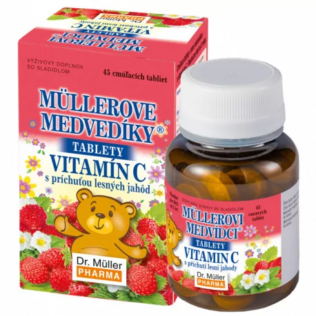 MÜLLEROVE medvedíky vitamín C tablety s príchuťou lesných jahôd 45 ks