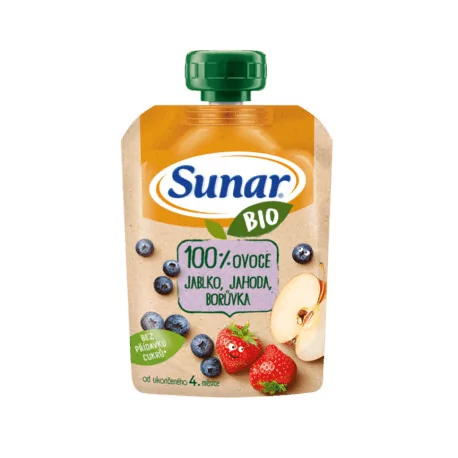 SUNAR BIO Kapsička Jablko jahoda čučoriedka 100 % ovocia 100 g