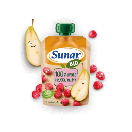 SUNAR BIO Kapsička Hruška malina 100 % ovocia 100 g