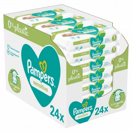 PAMPERS wipes SENSITIVE PLASTIC FREE vlhčené obrúsky 24 x 52 ks