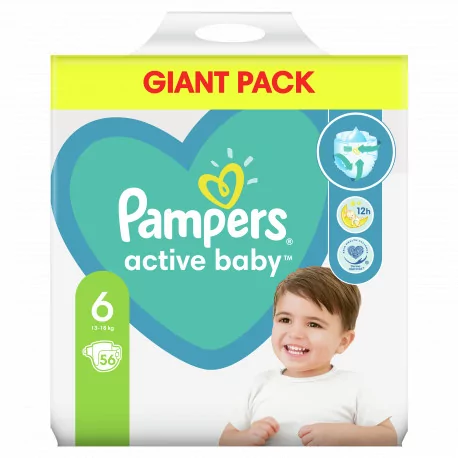 PAMPERS active baby 6 ExtraLarge detské plienky (13-18 kg) 56 ks
