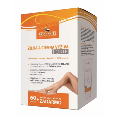 PRIESSNITZ Žilná a cievna výživa FORTE 60 tabliet + Gél na žily a cievy DE LUXE 125 ml
