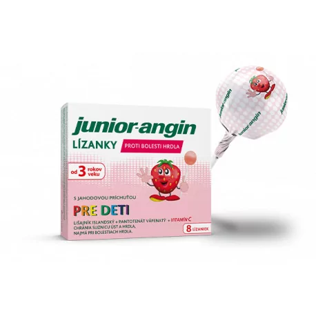 Junior-angin lízanky pre deti s jahodovou príchuťou 8 ks