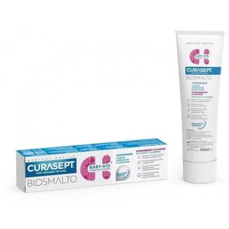 CURASEPT BIOSMALTO BABY-KID detská zubná pasta (6 mesiacov - 6 rokov) príchuť Jahoda 50 ml