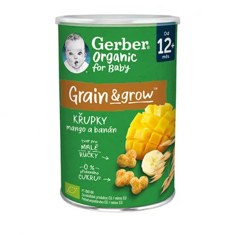 Gerber Organic CHRUMKY Kukurično-ovsené s mangom a banánom (od ukonč. 12. mesiaca) 35 g