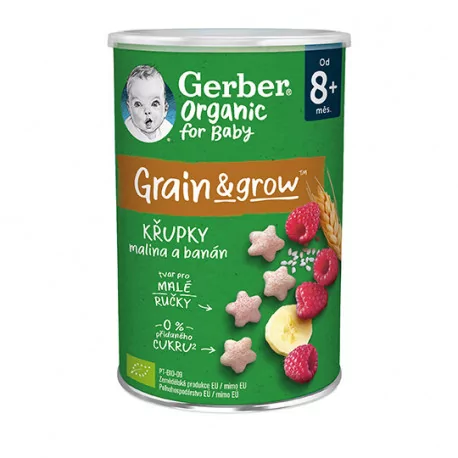 Gerber Organic CHRUMKY Ryžovo-pšeničné s malinami a banánom (od ukonč. 8. mesiaca) 35 g
