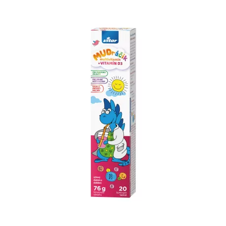 VITAR MUDráčik multivitamín + VITAMÍN D3 šumivé tablety, príchuť malina 20 ks