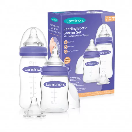 LANSINOH Štartovací set dojčenských fliaš 1ks 160 ml + 1ks 240 ml + cumle NaturalWave 3 