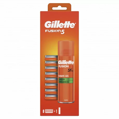 Gillette Fusion 8 ks + 200 ml gel na holenie