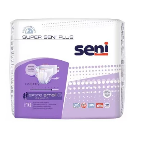 Seni SUPER PLUS AIR extra small 0 plienkové nohavičky obvod pása 40-60 cm 10 ks