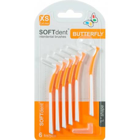 SOFTdent Medzizubné kefky Butterfly XS 0,4 mm zahnuté oranžové 6 ks