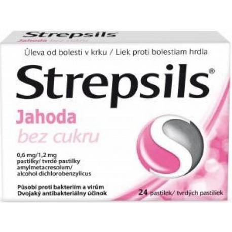 Strepsils Jahoda bez cukru pastilky 24 ks