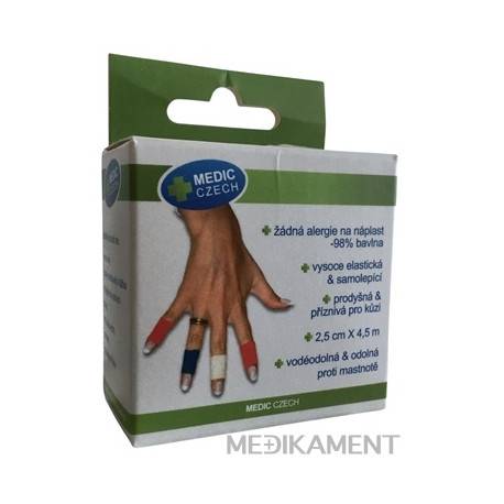 MEDIC Bandáž Finger Červená 2,5cm x 4,5m, náplasť elastická (rýchloobväz), 1x1 ks