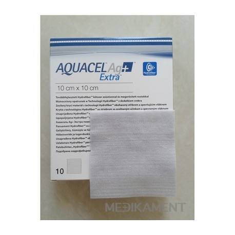 AQUACEL Ag+ Extra krytie na rany so striebrom so zosilneným účinkom 10 x 10 cm 10 ks