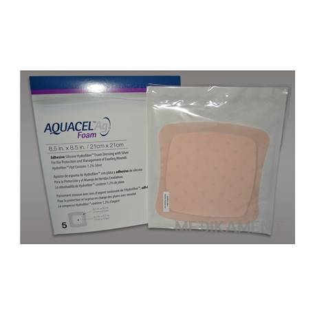 AQUACEL Krytie na rany Ag Foam Hydrofiber adhezívne so striebrom, 21x21 cm, 1x5 ks