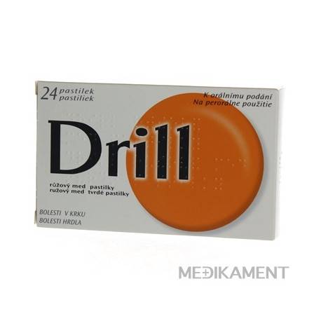 DRILL RUŽOVÝ MED tvrdé pastilky pas ord 1x24 ks