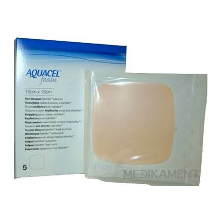 AQUACEL Foam Hydrofiber krytie na rany neadhezívne penové 15 x 15 cm 5 ks