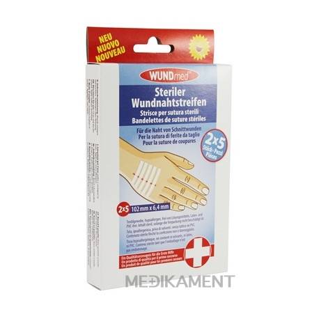 WUNDmed Sterilné prúžky na stiahnutie reznej rany 102 mm x 6,4 mm stehy 2 x 5 ks 