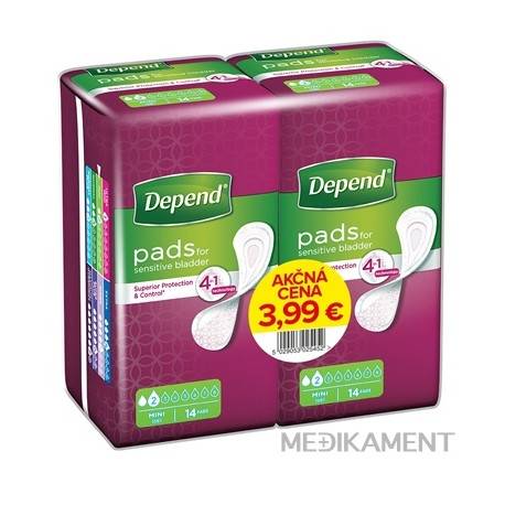 DEPEND MINI AKCIOVÁ CENA inkontinenčné vložky pre ženy 9 x 24 cm 2 x 14 ks