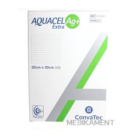 AQUACEL Ag+ Extra krytie na rany so striebrom so zosilneným účinkom 20 x 30 cm 5 ks