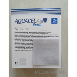 AQUACEL Ag+ Extra krytie na rany so striebrom so zosilneným účinkom 5 x 5 cm 10 ks