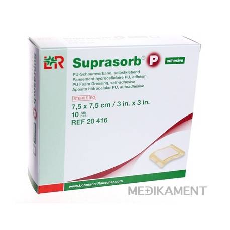 SUPRASORB P PU KRYTIE NA RANY penové polyuretánové samolepiace 7,5 x 7,5 cm 10 ks