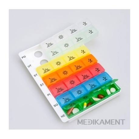 Obzor Dávkovač liekov typ 04 týždenný dúhový 1 ks