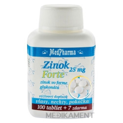 MedPharma ZINOK 25 mg Forte tbl zinok vo forme glukonátu 100 + 7 zadarmo