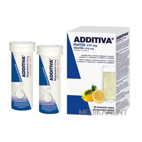 ADDITIVA Horčík 375 mg + B-Komplex + Vitamín C šumivé tablety 2 x 10 ks 