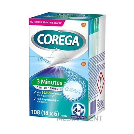 COREGA 3 Minutes DENTURE TABLETS antibakteriálne čistiace tablety 18x6 ks (108 ks)