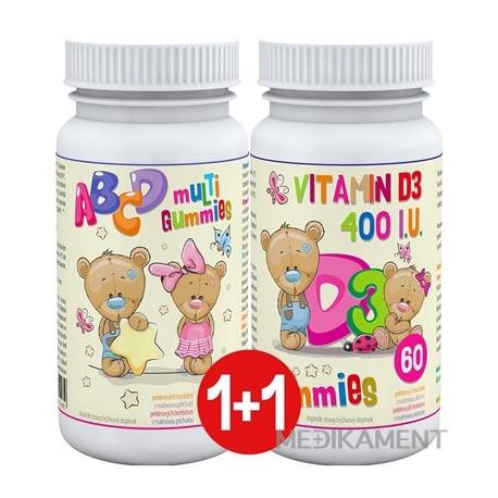 ABCD muLTi Gummies + D3 Gummies pektínové bonbóny s malinovou príchuťou 2 x 60 ks 1 set