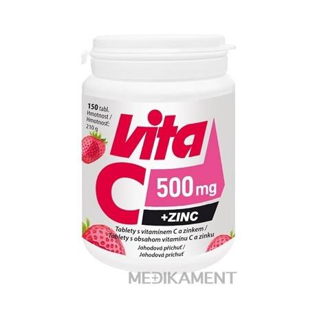 Vitabalans VITA C 500 mg + ZINC tablety s jahodovou príchuťou 150 ks
