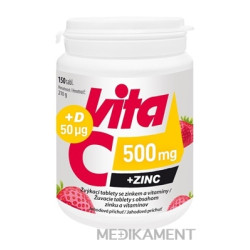 Vitabalans VITA C 500 mg + ZINC + D 50 µg žuvacie tablety s jahodovou príchuťou 150 ks