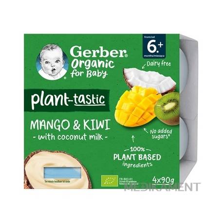 Gerber Organic Rastlinný dezert Mango a kiwi s kokosovým mliekomod 6. m 4 x 90 g