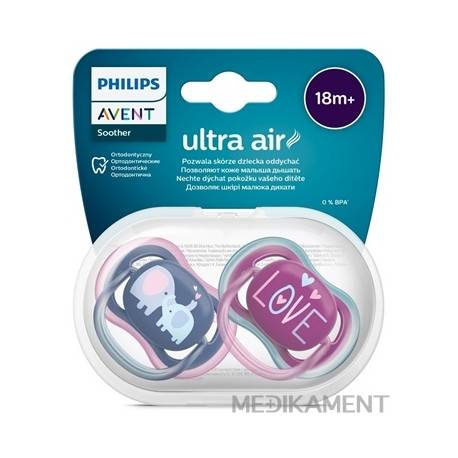 AVENT CUMLÍK Ultra air 18m+ dievča na utišovanie, silikón, obrazok slon 2 ks