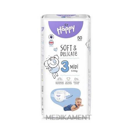 Bella HAPPY Soft&Delicate 3 Midi detské plienky (5-9 kg) 50 ks