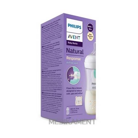 AVENT FĽAŠA Natural Response 260 ml medveď cumlík s ventilom AirFree 1m+ 1 ks