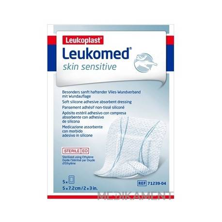 LEUKOPLAST LEUKOMED SKIN SENSITIVE krytie s vankúšikom náplasť sterilná 5 x 7,2 cm 5 ks