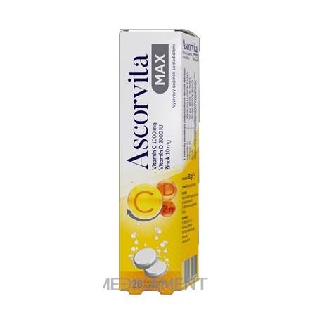 ASCORVITA MAX šumivé tablety vitamín C, D a zinok 20 ks