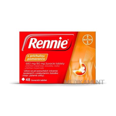 Rennie s príchuťou pomaranča 680 mg/80 mg tbl mnd 48 ks