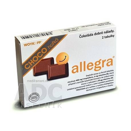 allegra CHOCO horká čokoláda, tabuľky (žuvacie tablety) 1x2 ks