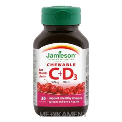 JAMIESON VITAMÍNY C A D3 500 mg/ 500 IU tablety na cmúľanie s čerešňovou príchuťou 30 ks