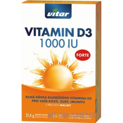 VITAR VITAMIN D3 FORTE 1 000 IU tbl s príchuťou maliny 1x90 ks